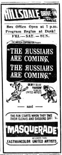 Hillsdale Drive-In Theatre - Sep 1966 Ad